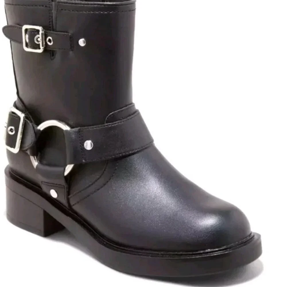 Universal Thread Womens Connor Side Zip Harness Buckle Ankle Boots Black Sz 7